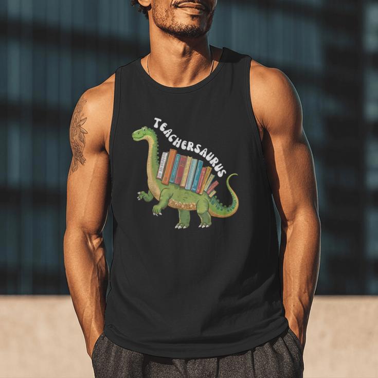 Teachersaurus Dinosaur Teachers Dino Reading Book Librarian Men Tank Top