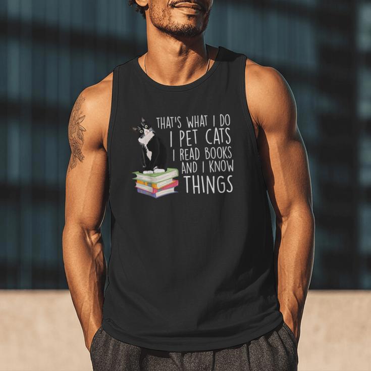 That's What I Do I Pet Cat I Read Books Tuxedo Cat Bookworm Men Tank Top