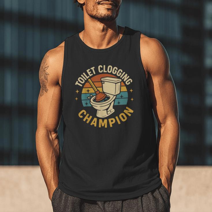 Toilet Clogging Champion Bathroom Humor Dad Jokes Men Tank Top