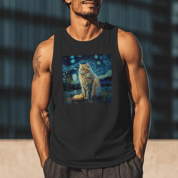 Van Gogh Starry Night Cat For Cat Lover Cat Mom And Cat Dad Men Tank Top