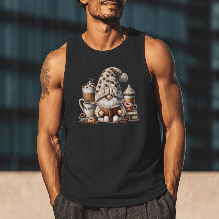 Vintage Cute Gnome Reading Book Coffee Latte Men Women Kids Men Tank Top