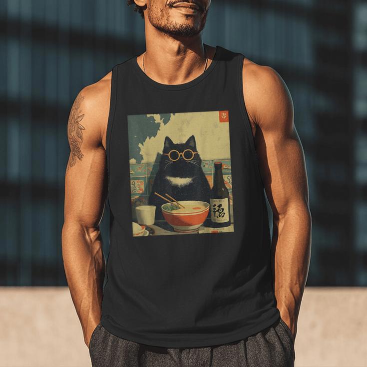 Vintage Japanese Cat Ramen Cat Dad Retro Graphic Women Men Tank Top