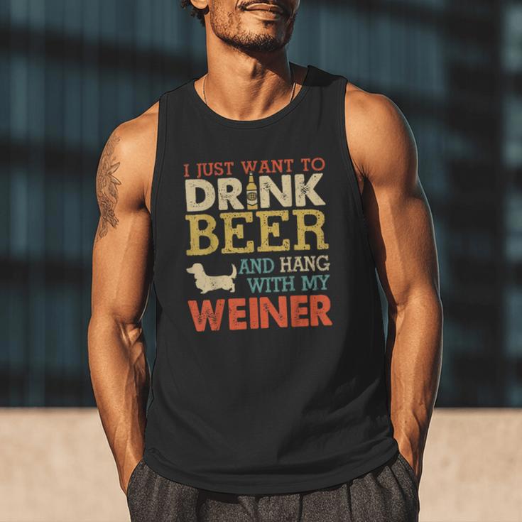 Weiner Dachshund Dad Drink Beer Hang With Dog Vintage Men Tank Top