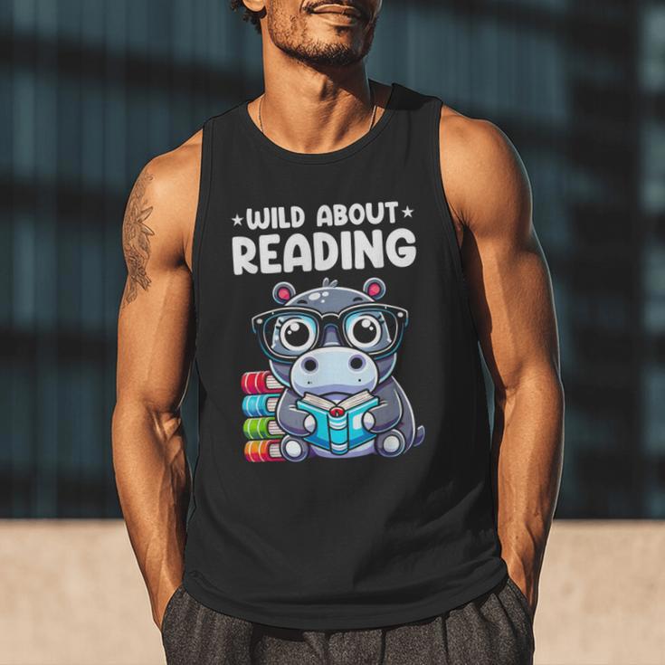 Wild About Reading Book Lover Hippo Men Tank Top