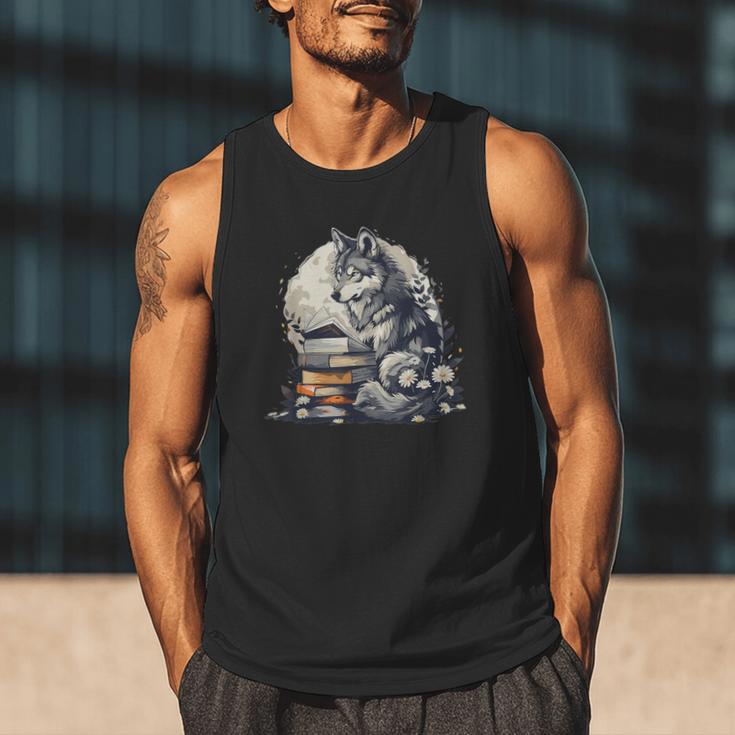 Wolf Reading Book Librarian Library Wolves Men Tank Top