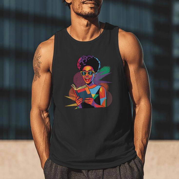 Woman Reading Book Lover Geometric Girl Afro History Men Tank Top