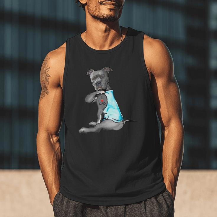 Women Dog Pitbull I Love Dad Tattoo Men Tank Top