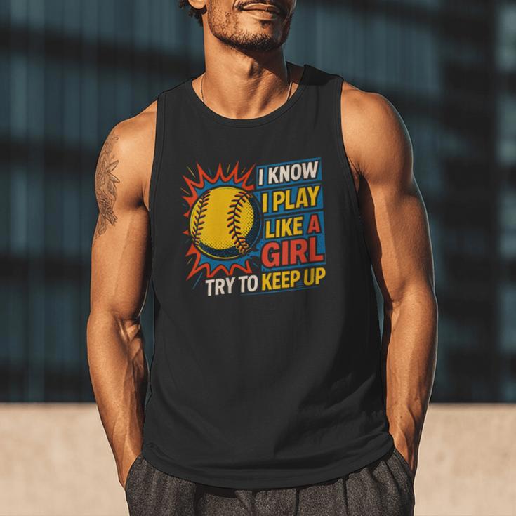Women's Girls Softball Play Like A Girl Comic Book Pop Art Men Tank Top