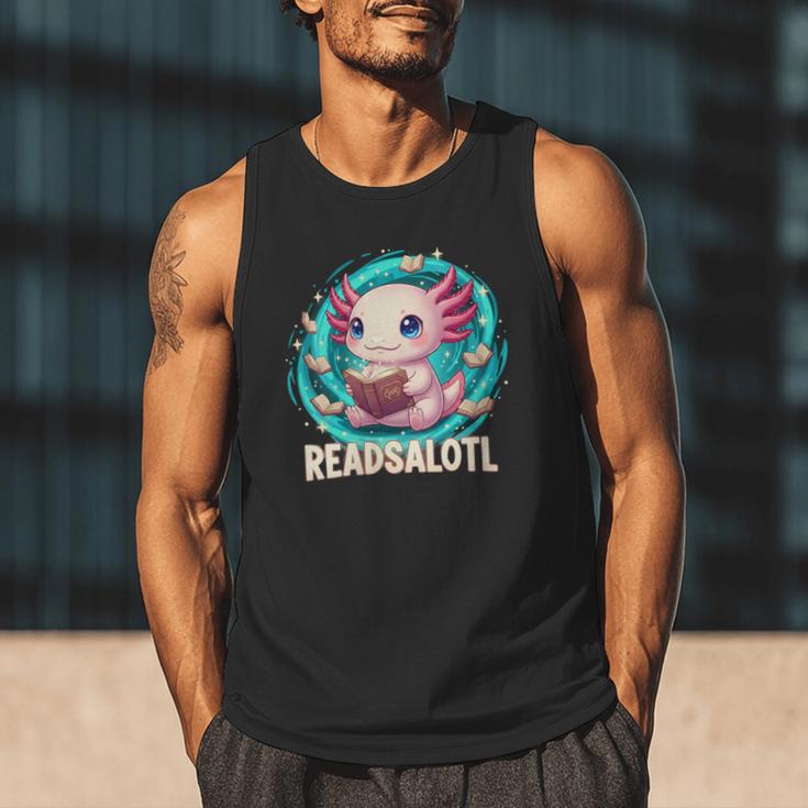 Women's Readsolotl Kawaii Axolotl Reading Book Lover Men Tank Top