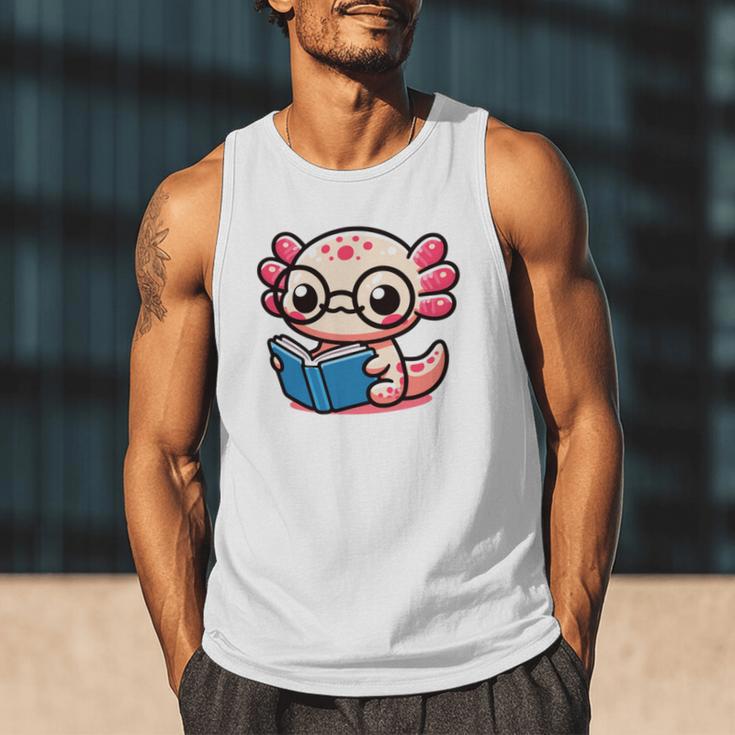 Adorable Book Lover Axolotl With Reading Glasses Cute Men Tank Top