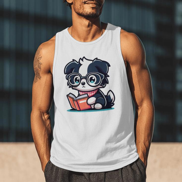 Adorable Book Lover Border Collie With Reading Glasses Cute Raglan Baseball Tee Men Tank Top