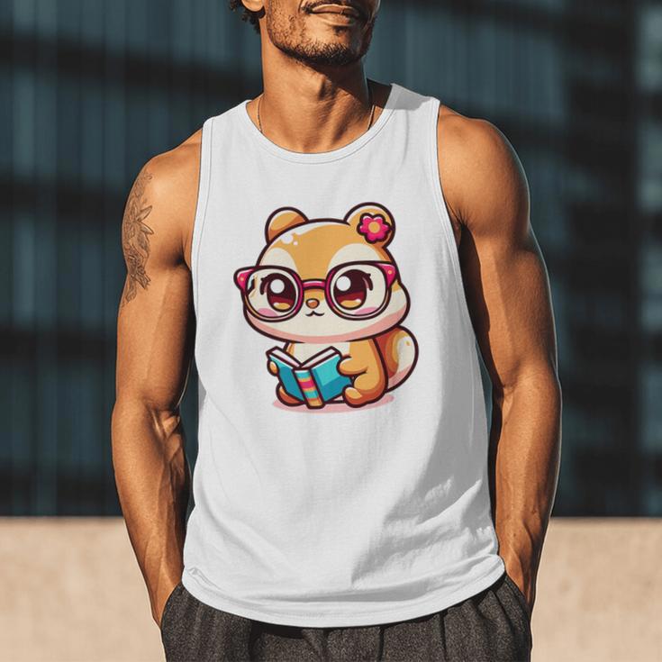 Adorable Book Lover Chipmunk With Reading Glasses Cute Premium Men Tank Top