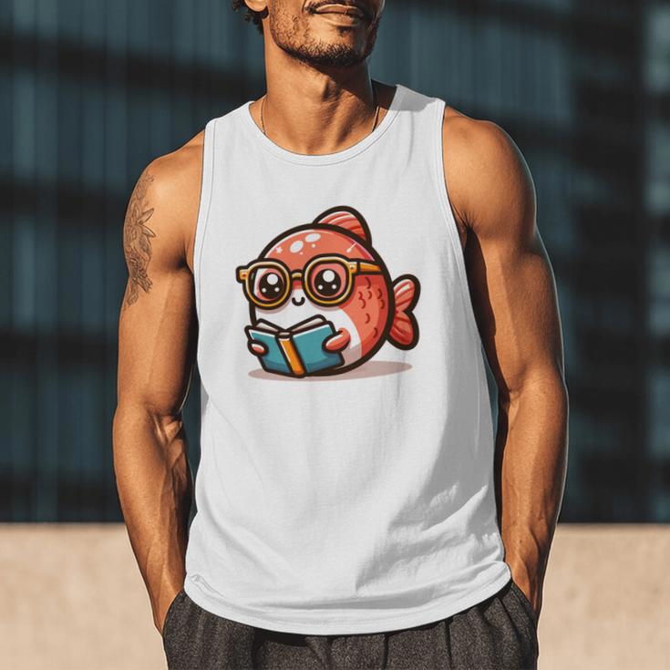 Adorable Book Lover Salmon With Reading Glasses Cute Men Tank Top Adorable Book Lover Salmon With Reading Glasses Cute Men Tank Top