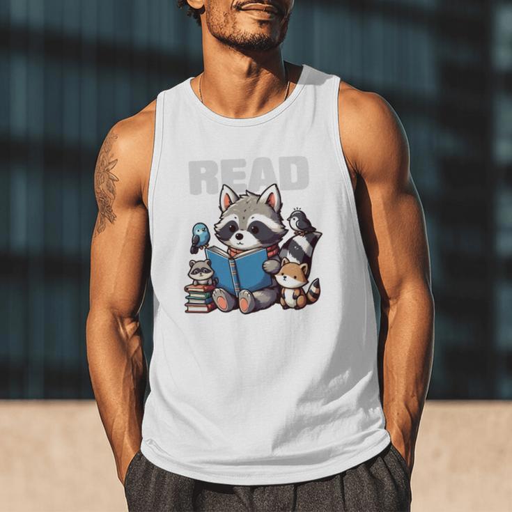 Animals Raccoon Reading Book Librarian Across America Kids Men Tank Top Animals Raccoon Reading Book Librarian Across America Kids Men Tank Top