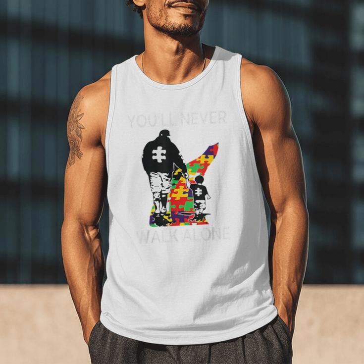 Autism Dad Support Alone Puzzle You'Ll Never Walk Premium Tri-Blend Men Tank Top