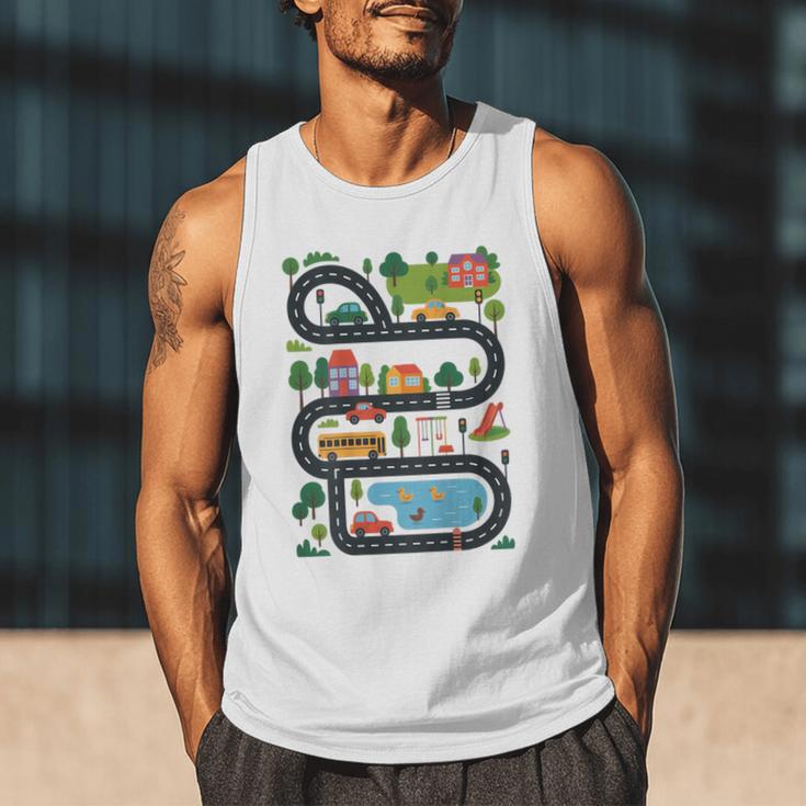 On Back Tired Dads Club Car Race Track On Dad Daddy Men Tank Top On Back Tired Dads Club Car Race Track On Dad Daddy Men Tank Top