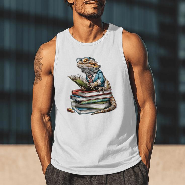 Bearded Dragon Reading Books Matching Bookworm Librarian Men Tank Top