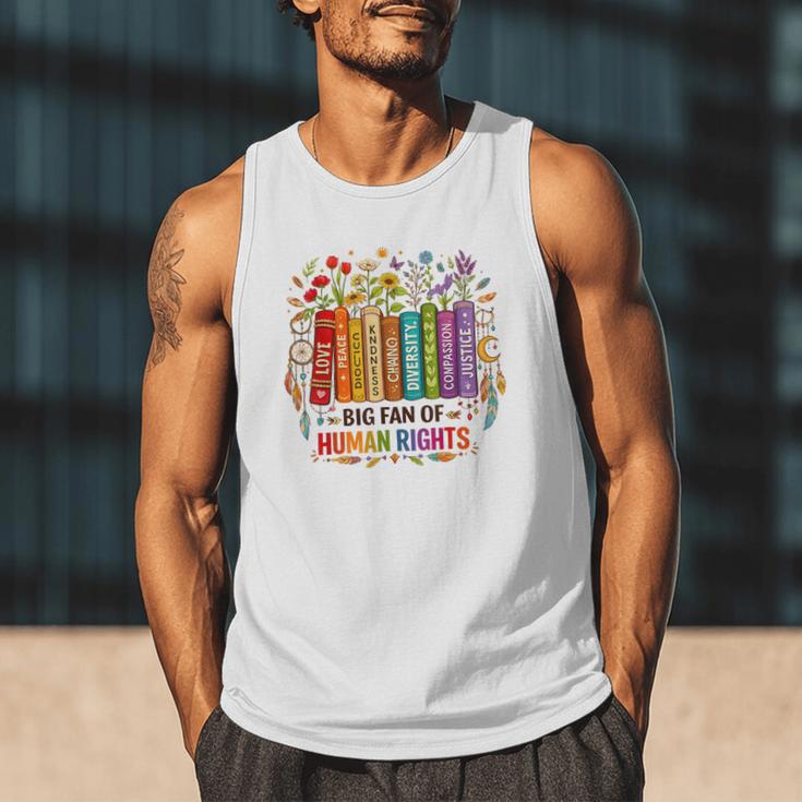 Boho Floral Book Big Fan Of Human Rights Liberal Protest Men Tank Top