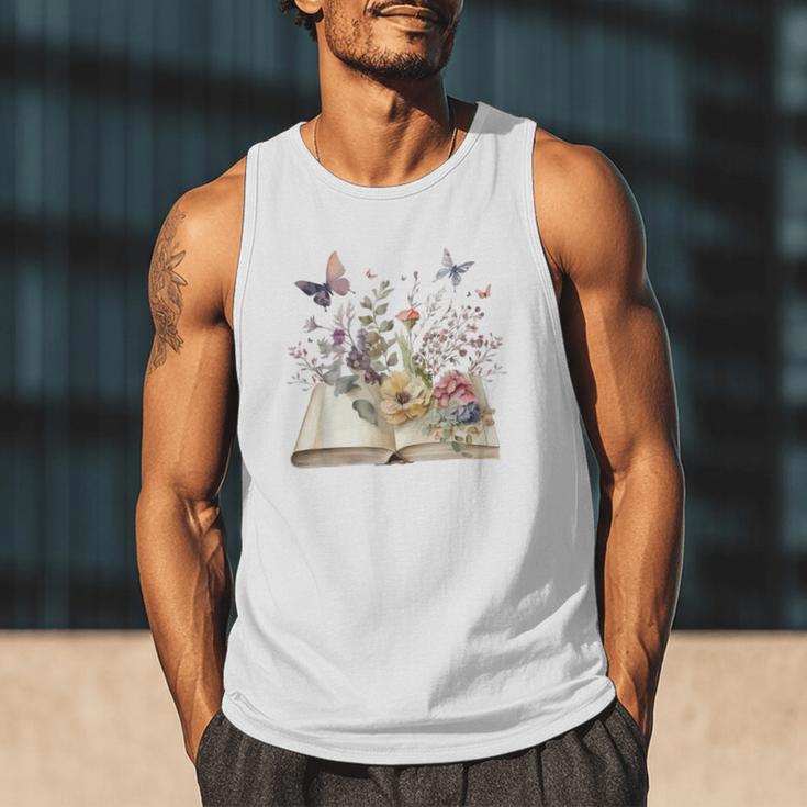 Book Flowers And Butterfly Beautiful Reading Reader Graphic Men Tank Top