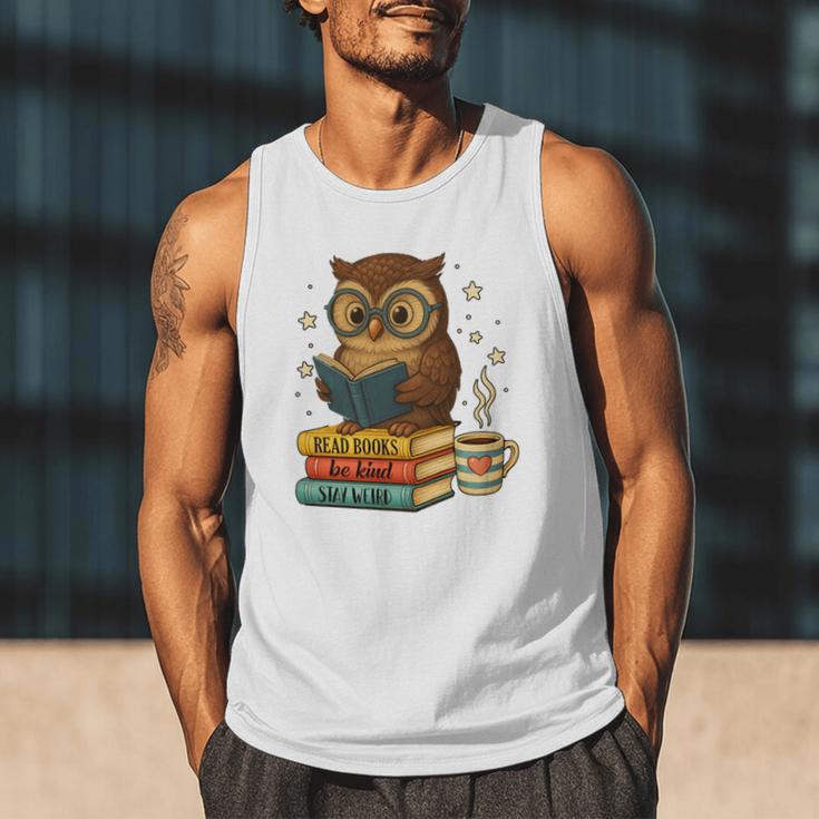 Book Lover Owl Reading Bookish Library Read Books Be Kind Men Tank Top