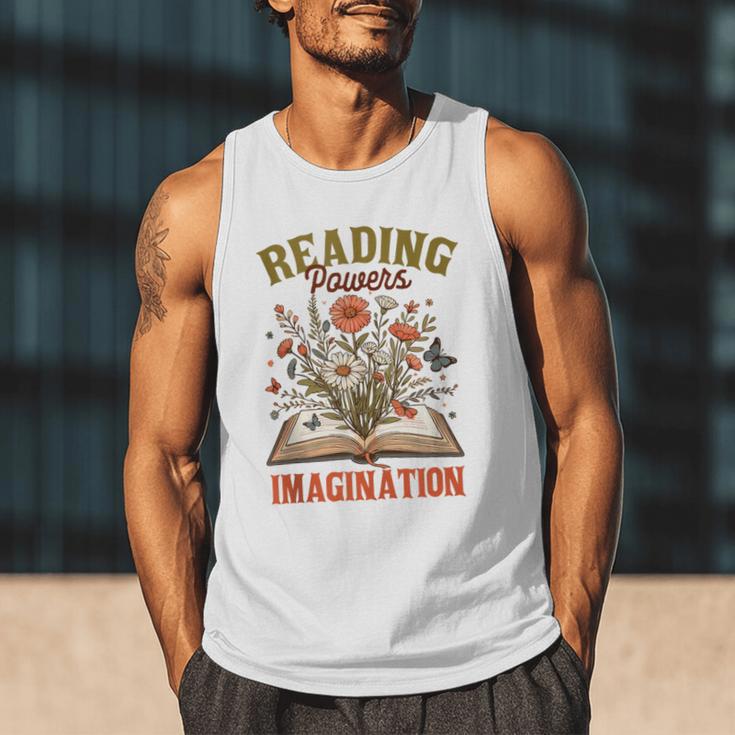 Book Lover Reading Bookish Floral Reading Powers Imagination Men Tank Top