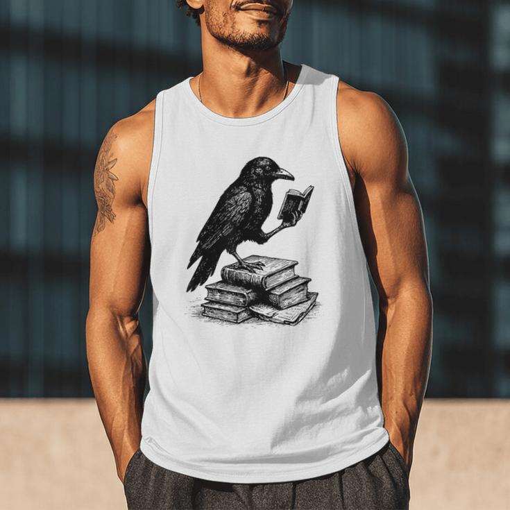 Book Raven Vintage Dark Academia Literature Reading Men Tank Top