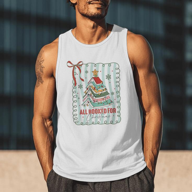 All Booked For Christmas Book Xmas Tree Coquette Bow Lights Men Tank Top