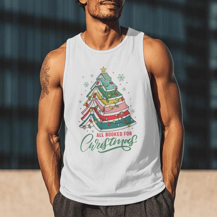 All Booked For Christmas Book Xmas Tree Lights Reading Girly Men Tank Top