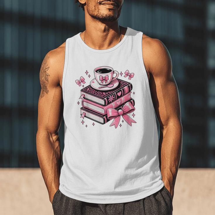 All Booked For Valentine's Teacher Coquette Bow Coffee Book Men Tank Top