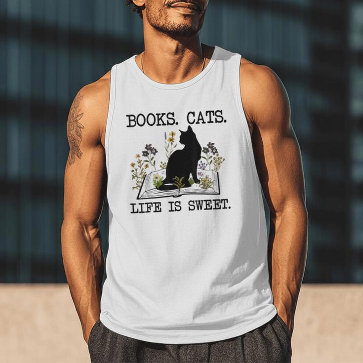 Books Cats Life Is Sweet Cat Book Lover Men Women Teen Men Tank Top