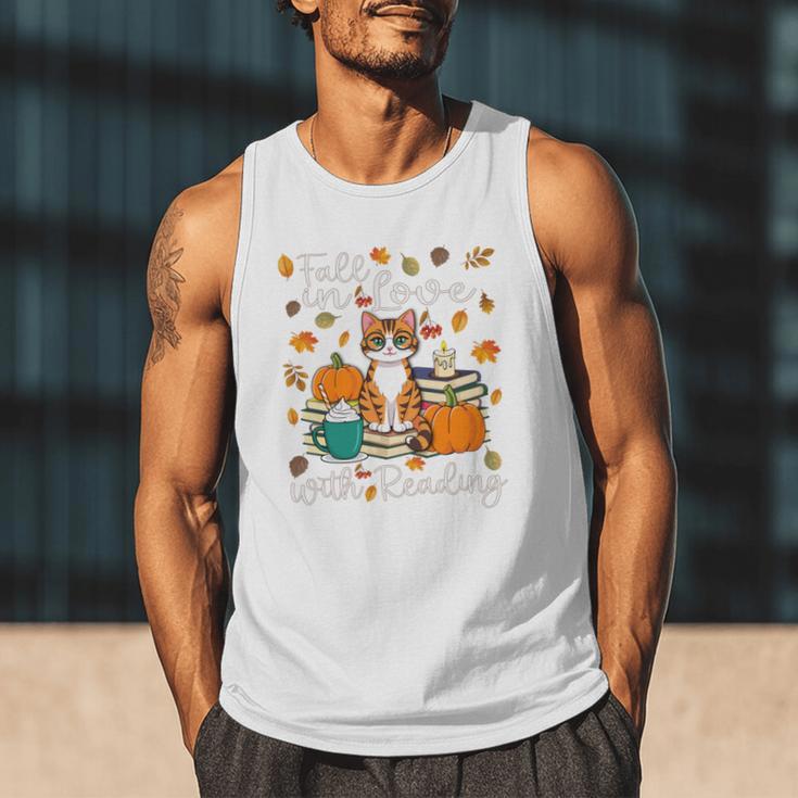 Cat Fall In Love With Reading Book Lover Autumn Men Tank Top