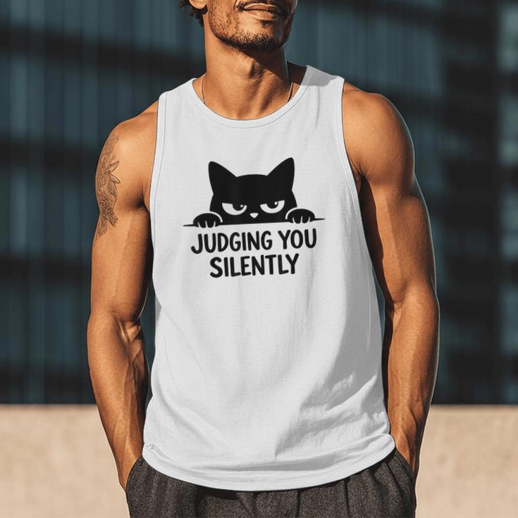 Cat For Cat Lover Mom Dad Cat Judging You Silently Men Tank Top