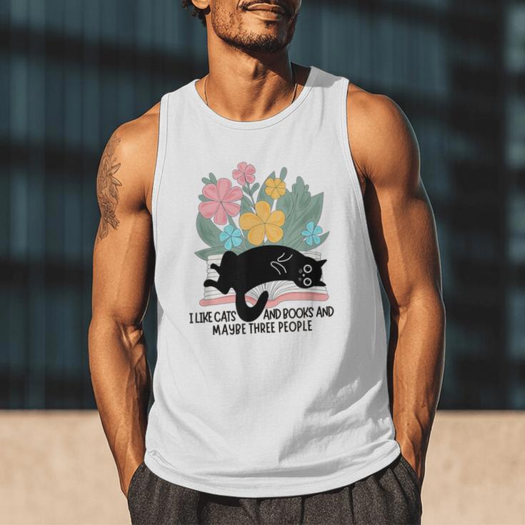 Cat Meme I Like Cats And Books And Maybe Three People Men Tank Top
