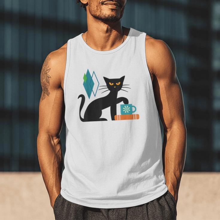 Cat Midcentury With Book And Coffee Atomic Age Mid Century Men Tank Top
