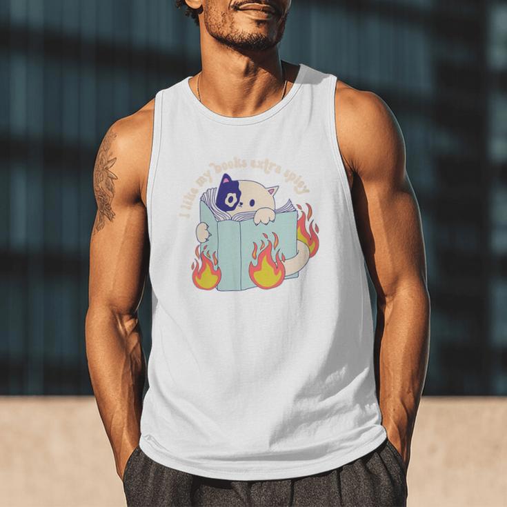 Cat Reading a Romance BookI Like My Books Extra Spicy Men Tank Top Cat Reading a Romance BookI Like My Books Extra Spicy Men Tank Top
