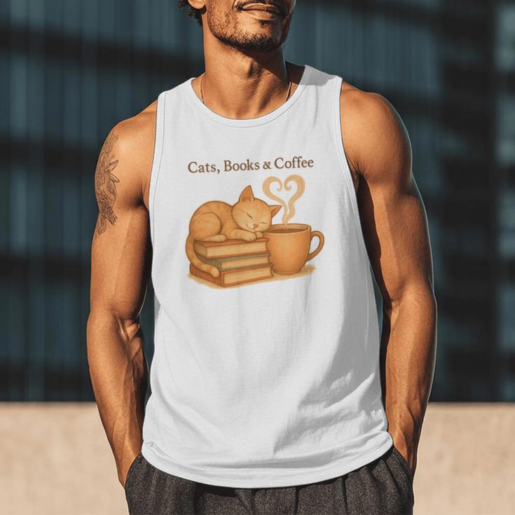 Cats Books And Coffee Heart Cozy Cat Lover Bookworm Readers Men Tank Top