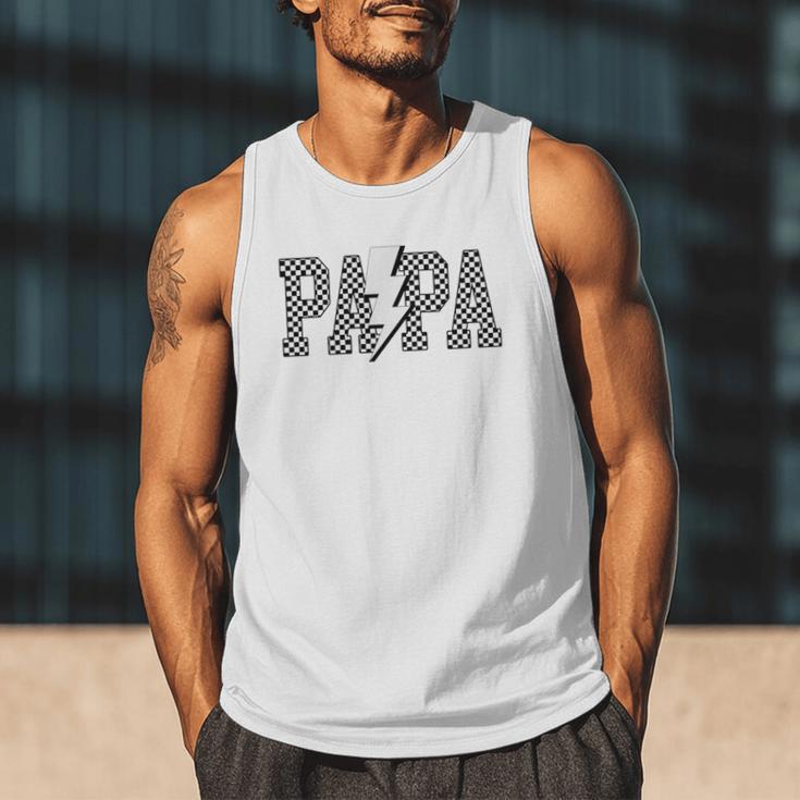 Checkered Papa Lightning Bolt Fathers Day Dad Grandpa Men Tank Top