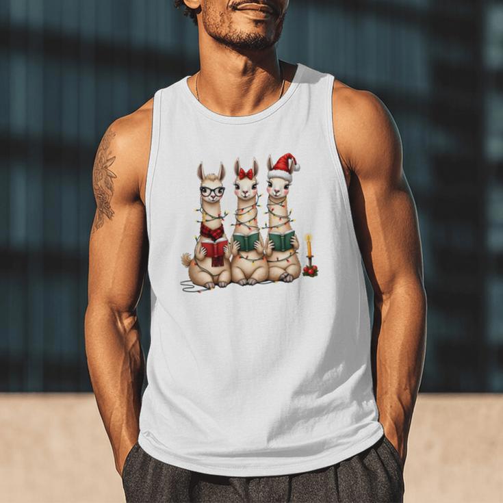 Christmas Three Llamas Reading Reading Books Llama Lover Men Tank Top