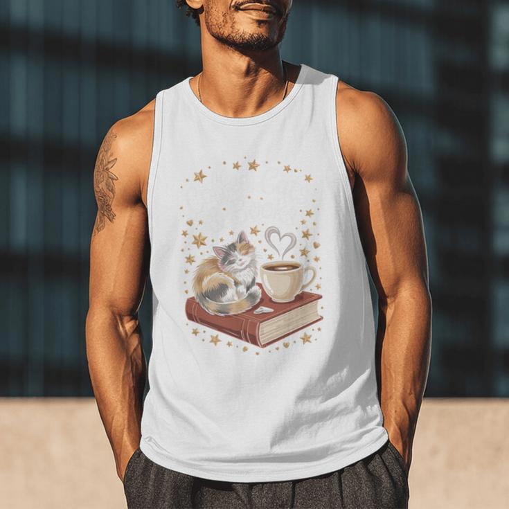 Coffee Cats & Books Cute Cat Book Lover Reading Men Tank Top