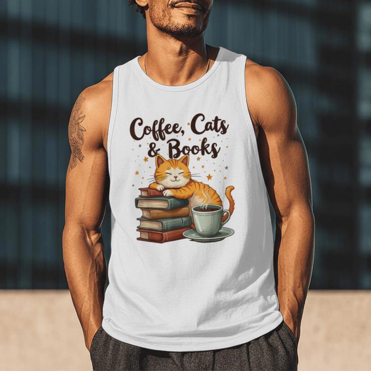 Coffee Cats And Books Lover For Women & Girls Coffee Men Tank Top
