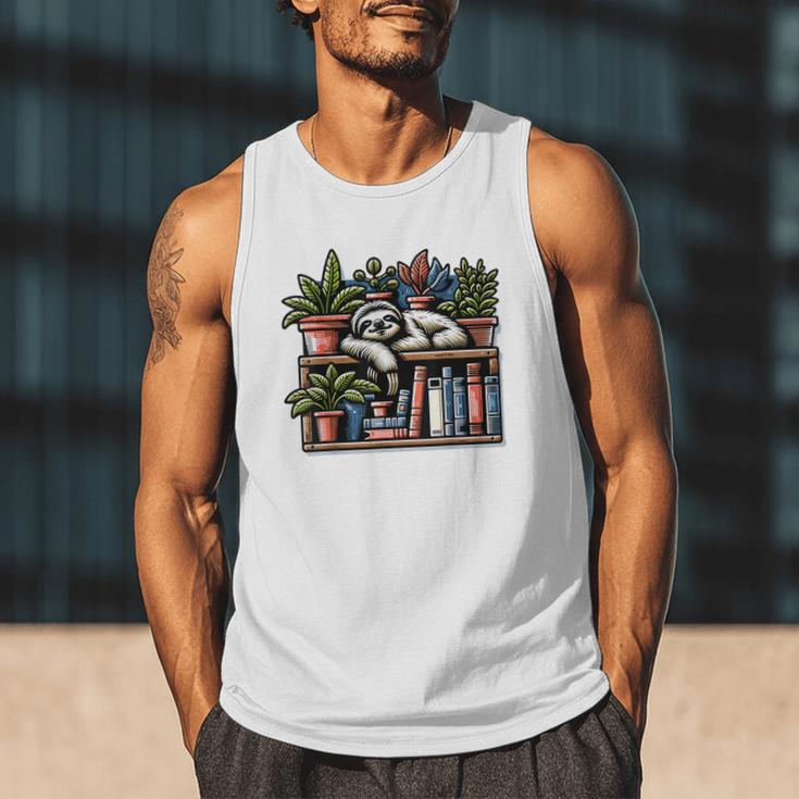 Cosy Sloth In Bookshelf With Plants Men Tank Top Cosy Sloth In Bookshelf With Plants Men Tank Top