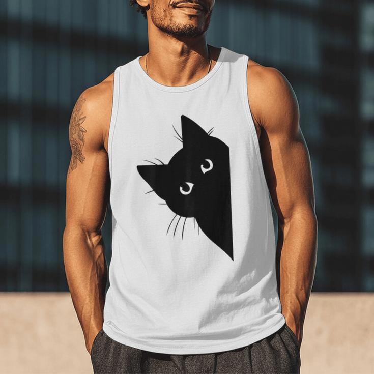 Curious Cat Peeking Sneaky Cat Cat Mom Cat Dad Men Tank Top