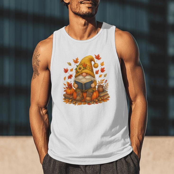 Cute Autumn Gnome Reading Pumpkin Book Lover Men Tank Top Cute Autumn Gnome Reading Pumpkin Book Lover Men Tank Top