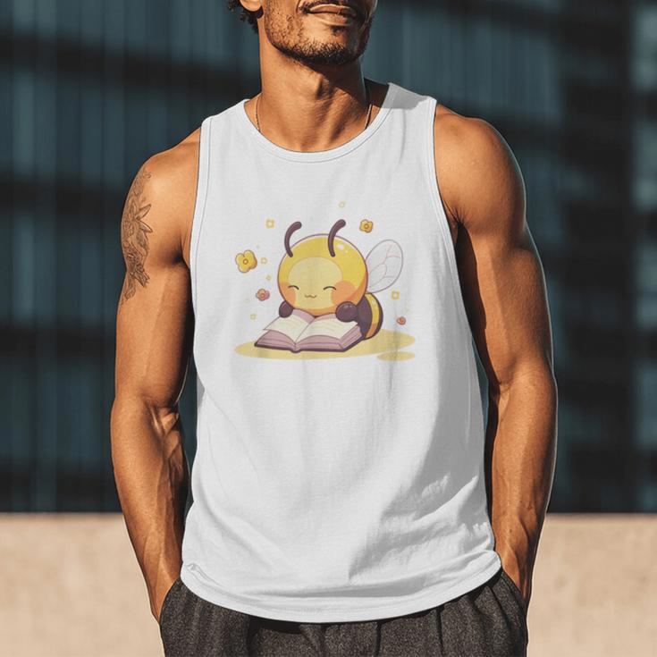 Cute Bee Reading Book Teacher Student Reader Graphic For Men Women Kids Men Tank Top