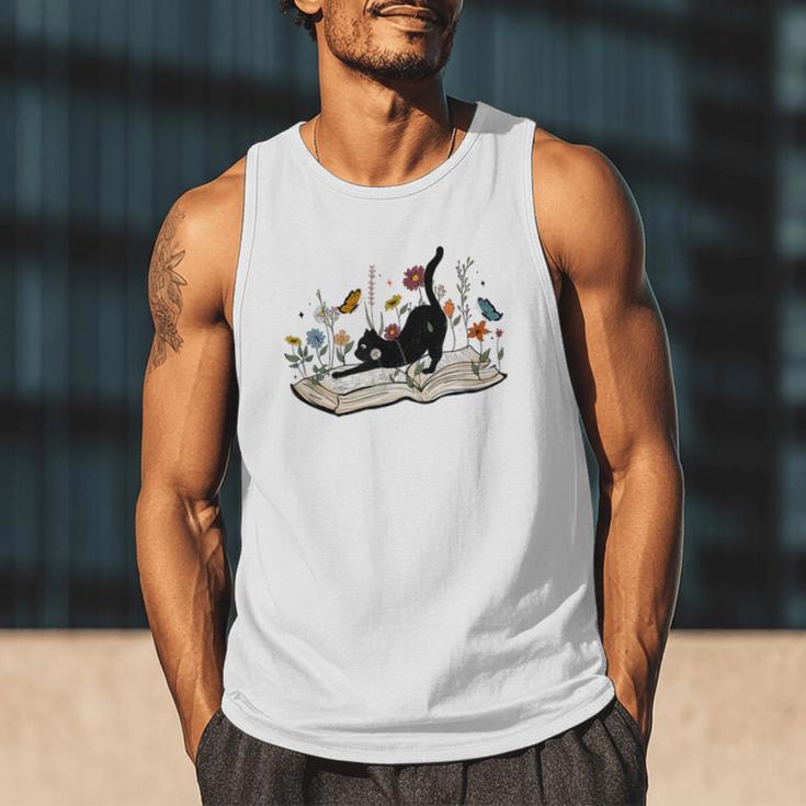 Cute Cat Flower Garden Book Kitty Reading Floral Men Women Girls Kids Men Tank Top Cute Cat Flower Garden Book Kitty Reading Floral Men Women Girls Kids Men Tank Top