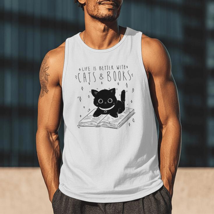 Cute Cats And Books Aesthetic Feline Reader Graphic Premium Tri-Blend Men Tank Top