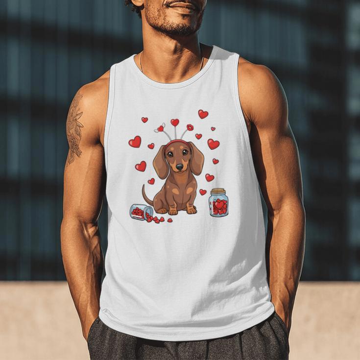 Cute Dachshund Valentine's Day Heart Love Dog Mom Dog Dad Men Tank Top
