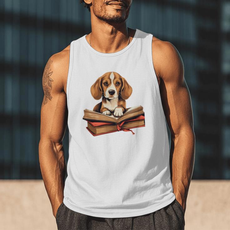 Cute Dog Beagle Reading Book Men Tank Top