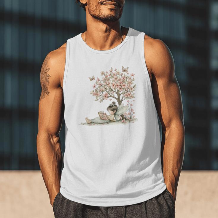 Cute Fairy Reading Fairycore Aesthetic Book Lover Men Tank Top