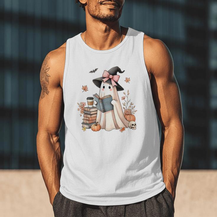 Cute Ghost Reading Book Librarian Book Lover Men Tank Top